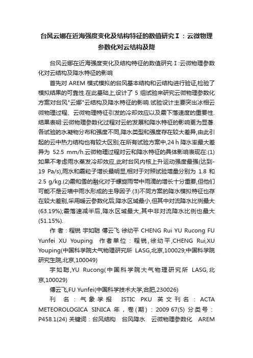 台风云娜在近海强度变化及结构特征的数值研究Ⅰ：云微物理参数化对云结构及降