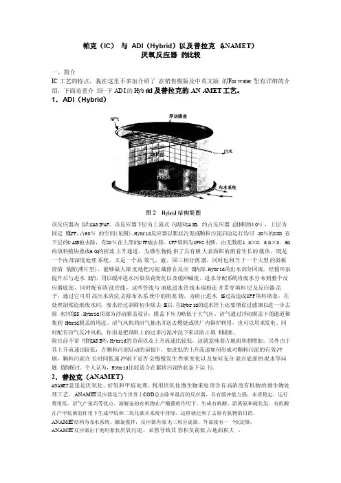 帕克（IC）与ADI（Hybrid）以及普拉克（ANAMET）厌氧反应器的比较