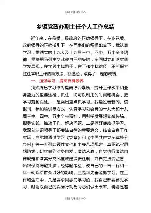 乡镇党政办副主任个人工作总结