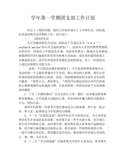 学年第一学期团支部工作计划