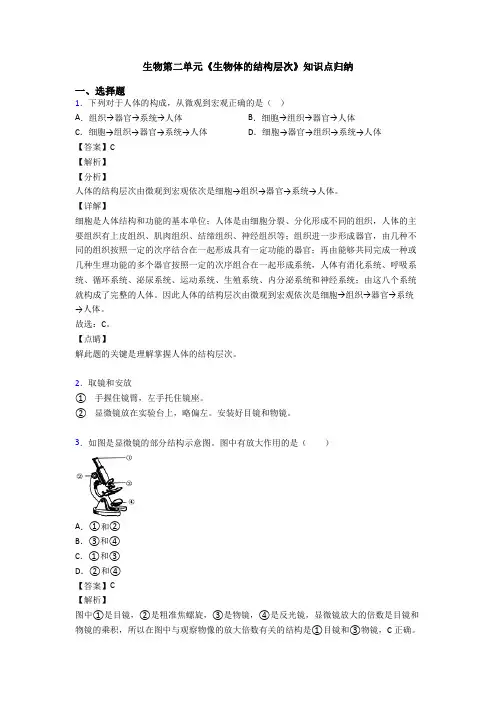 生物第二单元《生物体的结构层次》知识点归纳