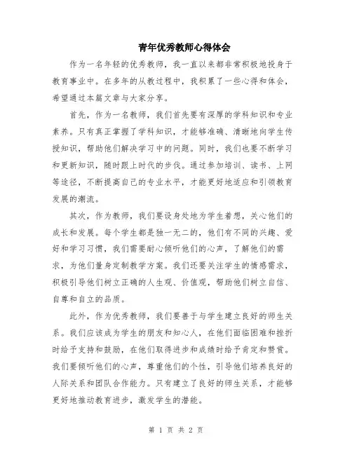 青年优秀教师心得体会