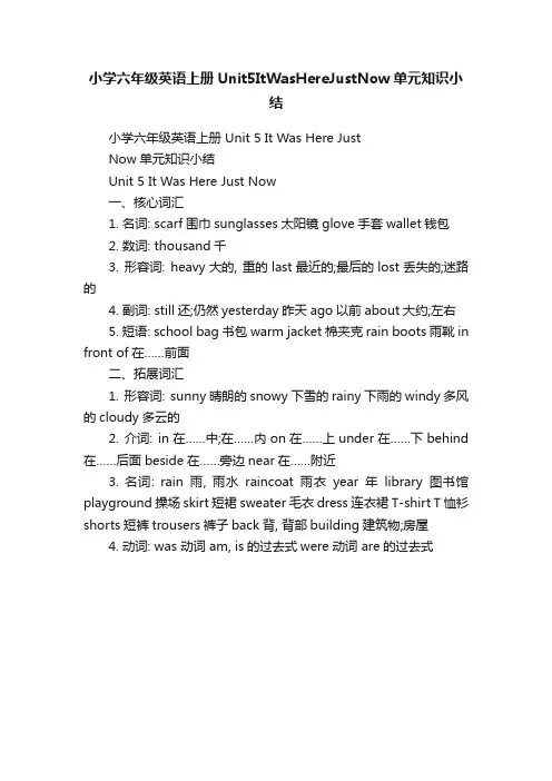 小学六年级英语上册Unit5ItWasHereJustNow单元知识小结