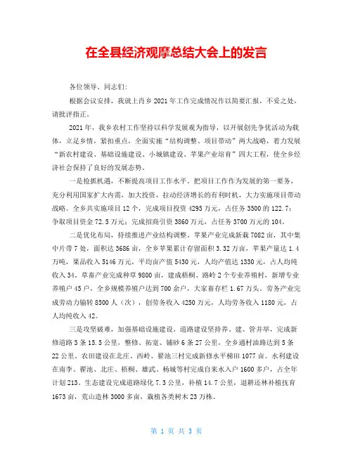 在全县经济观摩总结大会上的发言