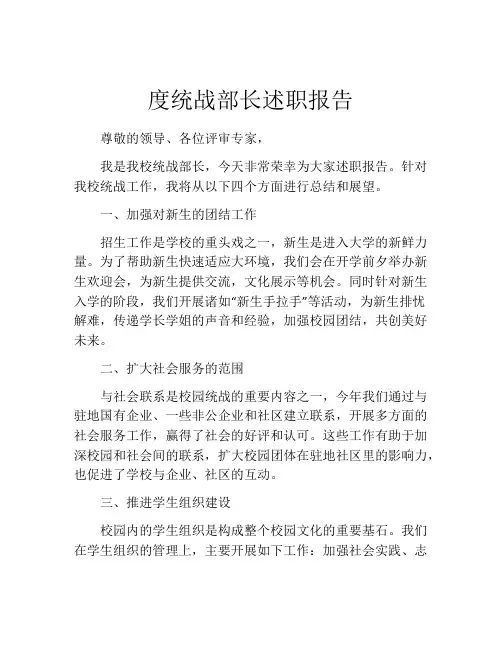 度统战部长述职报告