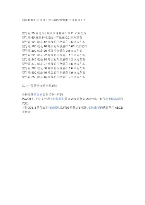 知道挖掘机的型号了怎么确定挖掘机的斗容量