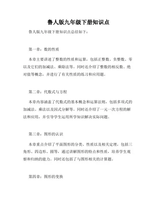 鲁人版九年级下册知识点