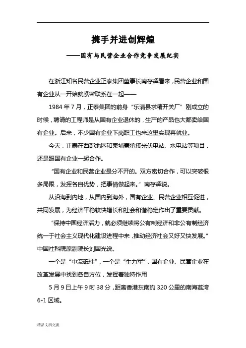 携手并进创辉煌 国有与民营企业合作竞争发展纪实