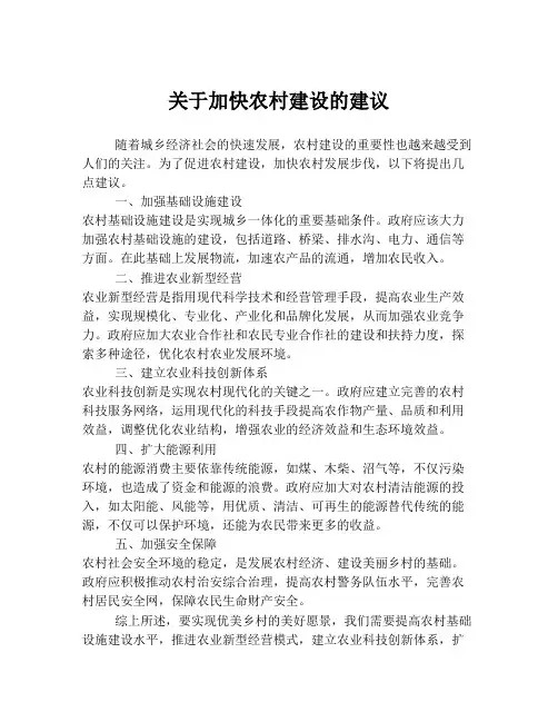 关于加快农村建设的建议