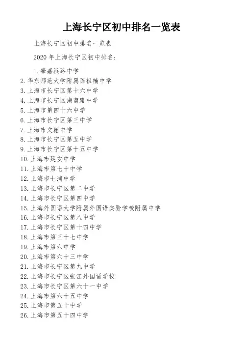 上海长宁区初中排名一览表
