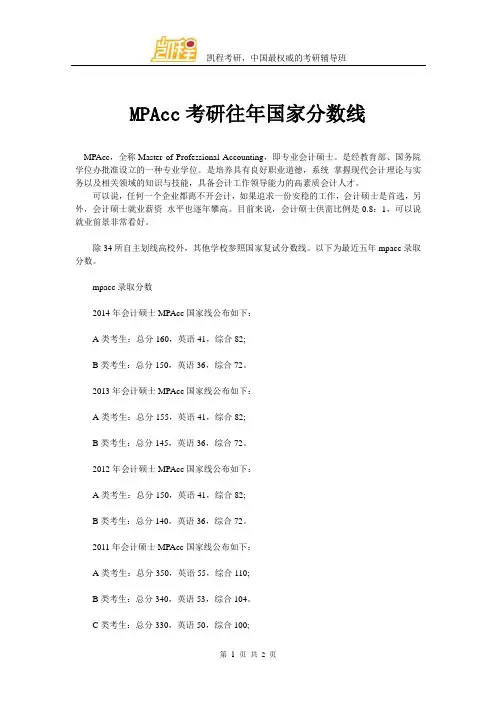 MPAcc考研往年国家分数线