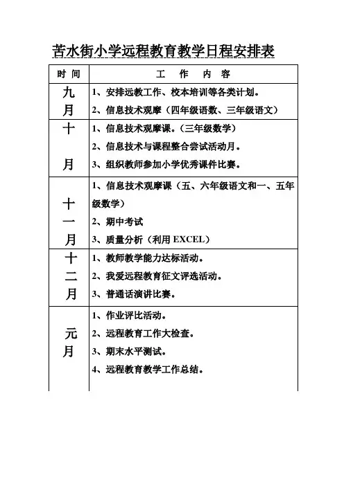 远教教学日程安排表 下