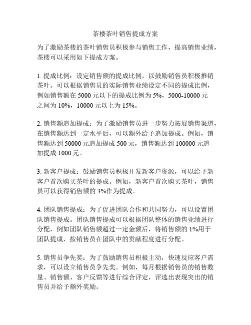 茶楼茶叶销售提成方案