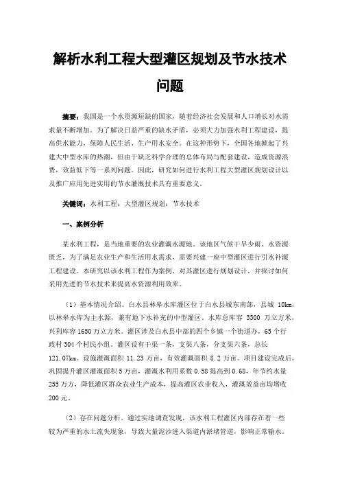 解析水利工程大型灌区规划及节水技术问题