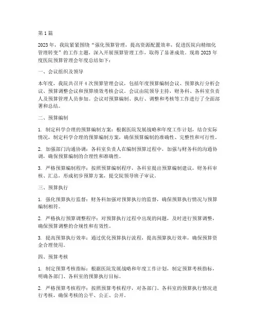 医院预算管理会年度总结(3篇)