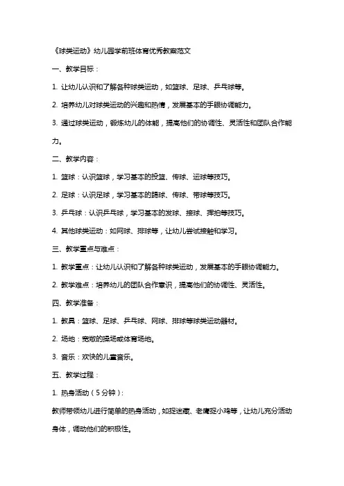 《球类运动》幼儿园学前班体育优秀教案范文