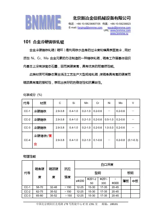 各类轧辊成分