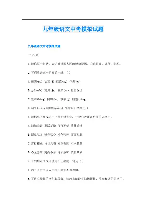 九年级语文中考模拟试题