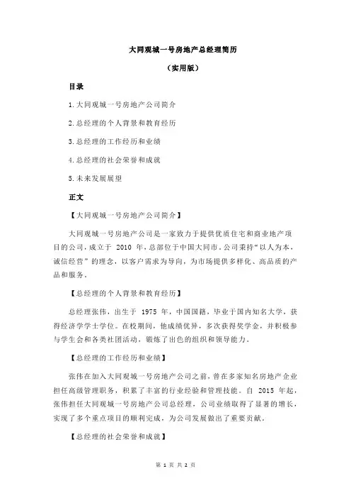 大同观城一号房地产总经理简历