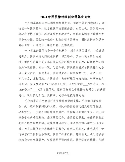 2024年团队精神培训心得体会范例(3篇)