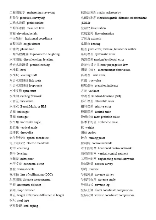 测绘专业术语中英文对照