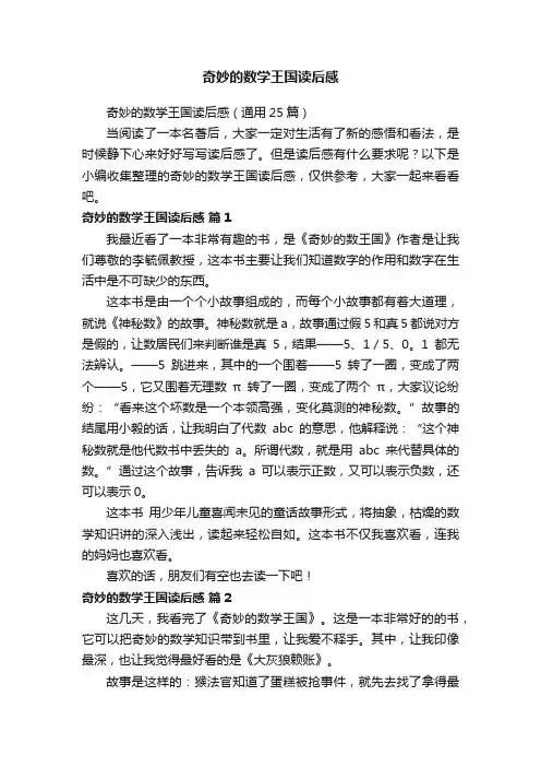 奇妙的数学王国读后感