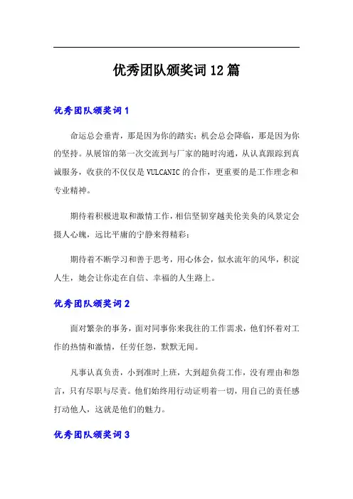 优秀团队颁奖词12篇