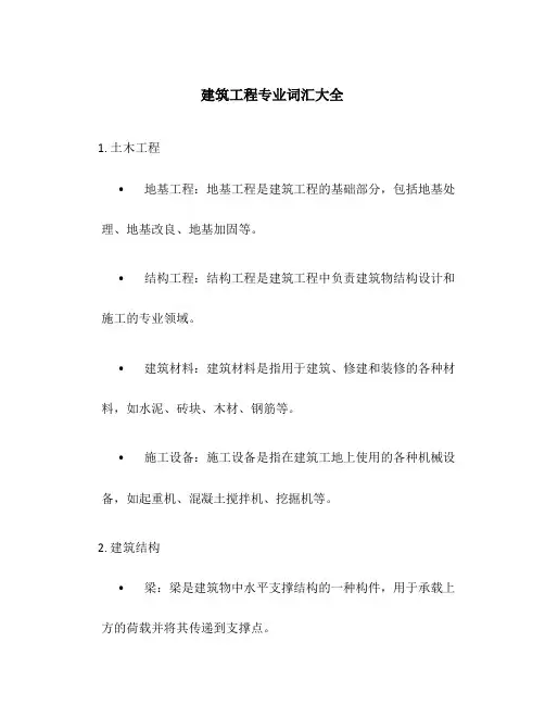 建筑工程专业词汇大全