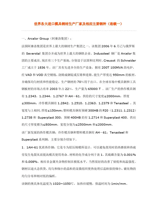 世界各大进口模具钢材生产厂家及相应主要钢种连载一