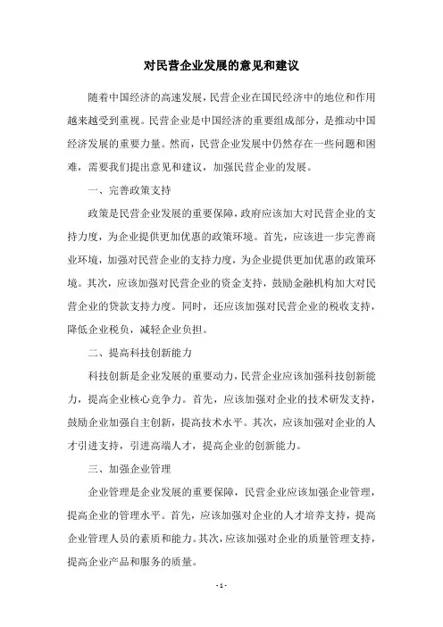 对民营企业发展的意见和建议