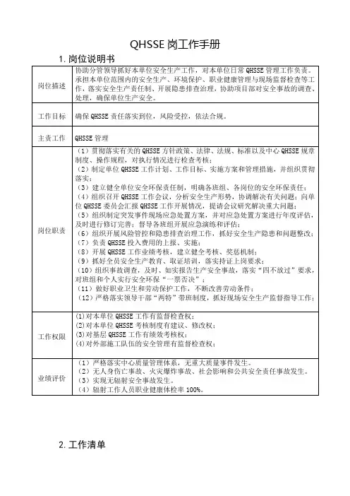 项目部QHSSE岗工作手册-