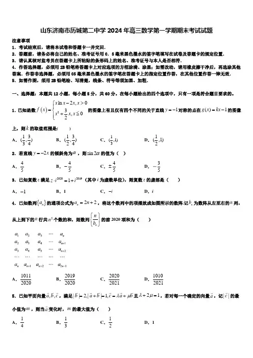 山东济南市历城第二中学2024年高三数学第一学期期末考试试题含解析