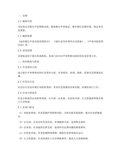 银行声誉舆情风险应急预案