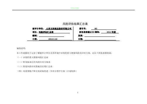 2-4-0风险评估结果汇总表