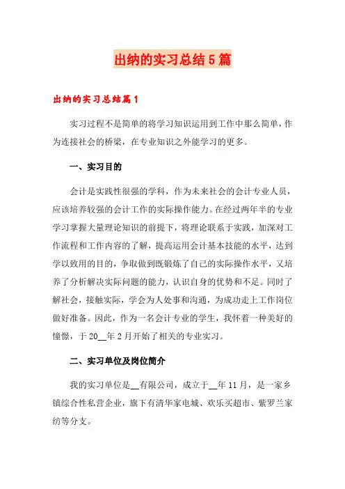 出纳的实习总结5篇