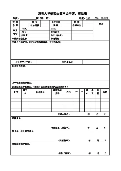深圳大学研究生奖学金申请、审批表