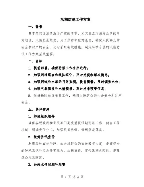 汛期防汛工作方案