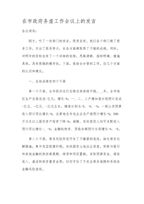 在市政府务虚工作会议上的发言