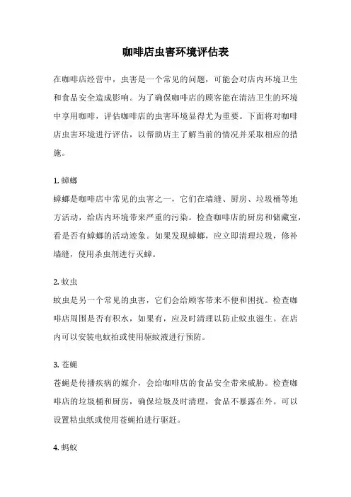 咖啡店虫害环境评估表