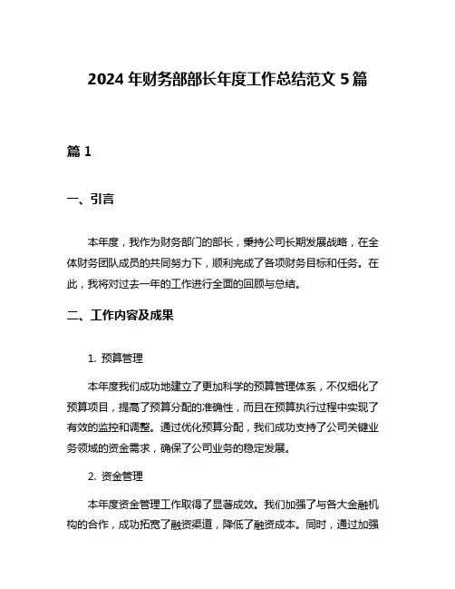 2024年财务部部长年度工作总结范文5篇