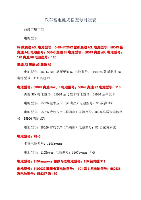 汽车蓄电池规格型号对照表