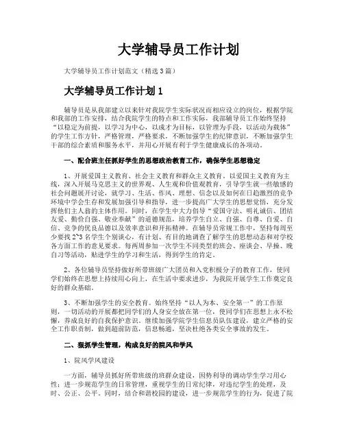 大学辅导员工作计划