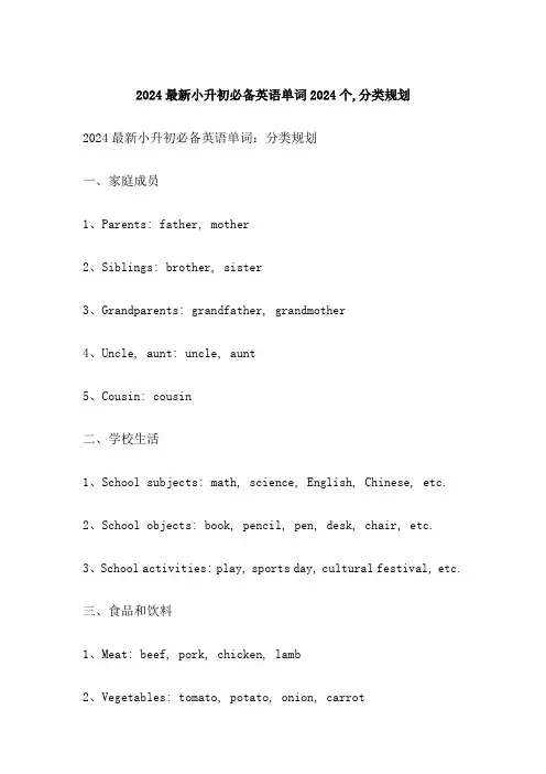 最新小升初必备英语单词2024个,分类规划