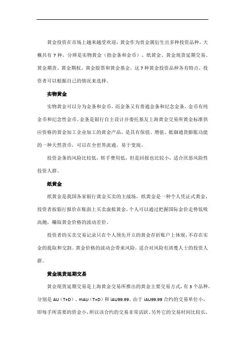 黄金投资的品种有哪些