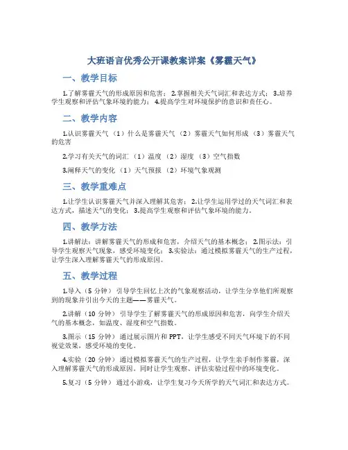 大班语言优秀公开课教案详案《雾霾天气》
