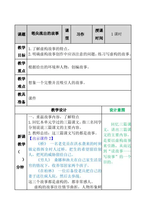 人教部编版六年级语文上册第四单元习作笔尖流出的故事教案