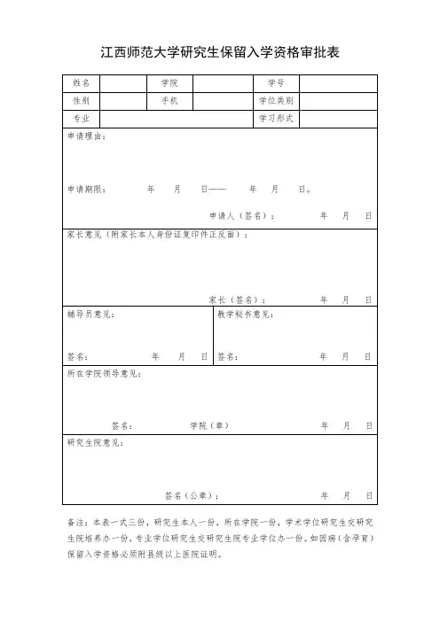 师范大学研究生保留入学资格审批表