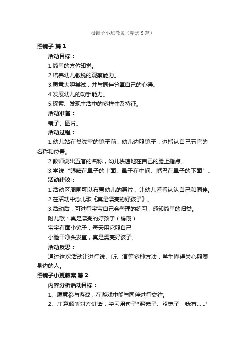 照镜子小班教案（精选9篇）