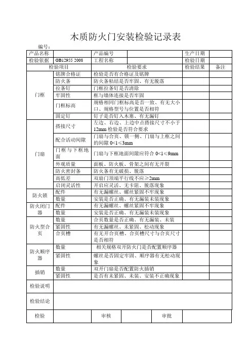 防火门安装检验记录表