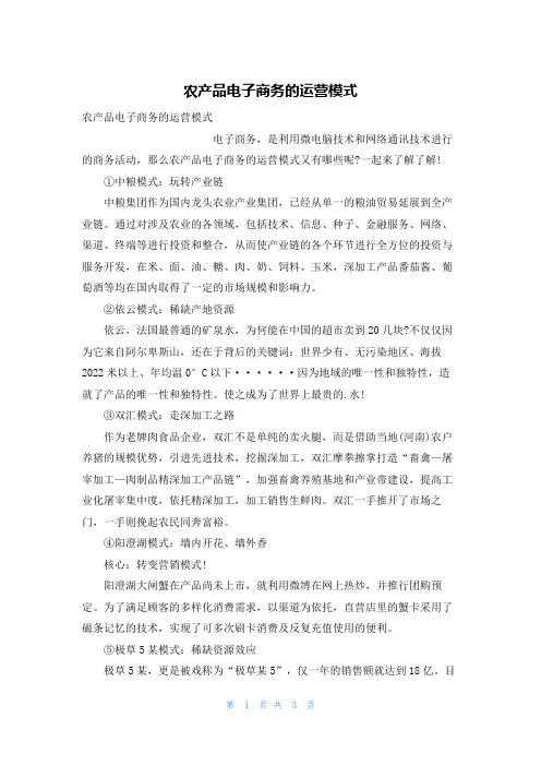 农产品电子商务的运营模式